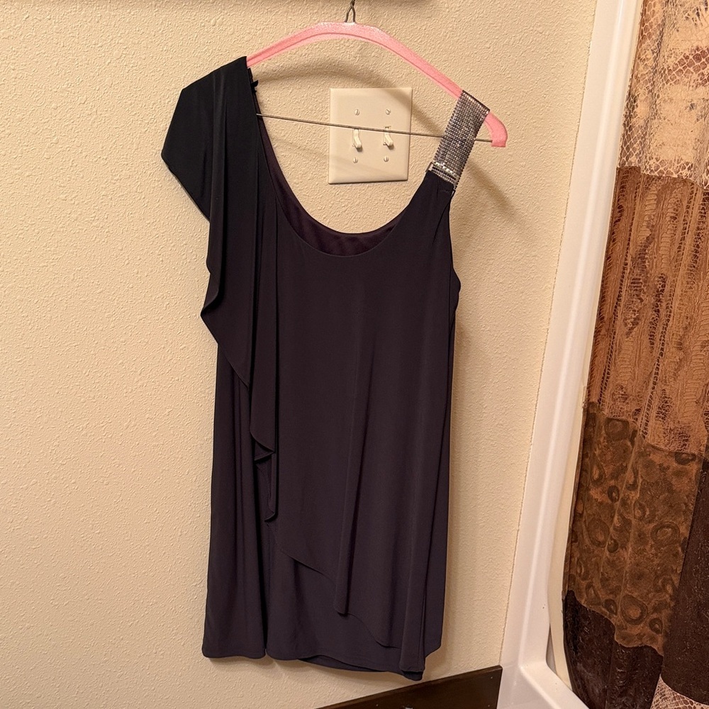 Elegant Navy Blue One-Shoulder Women's Dress